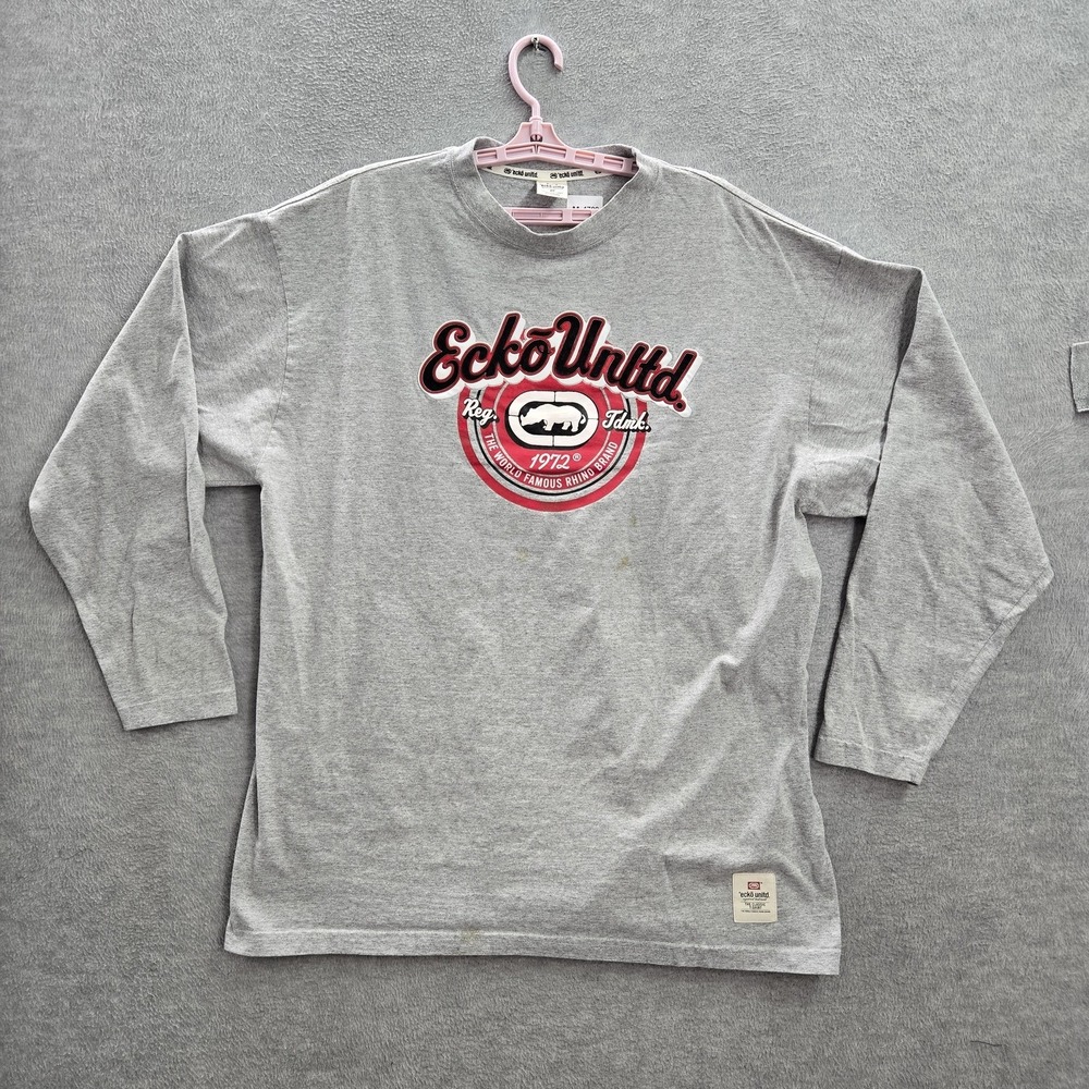 Ecko Unltd. Men Shirt 2X Gray Logo Rhino Long Sleeve Cotton Polyester READ
